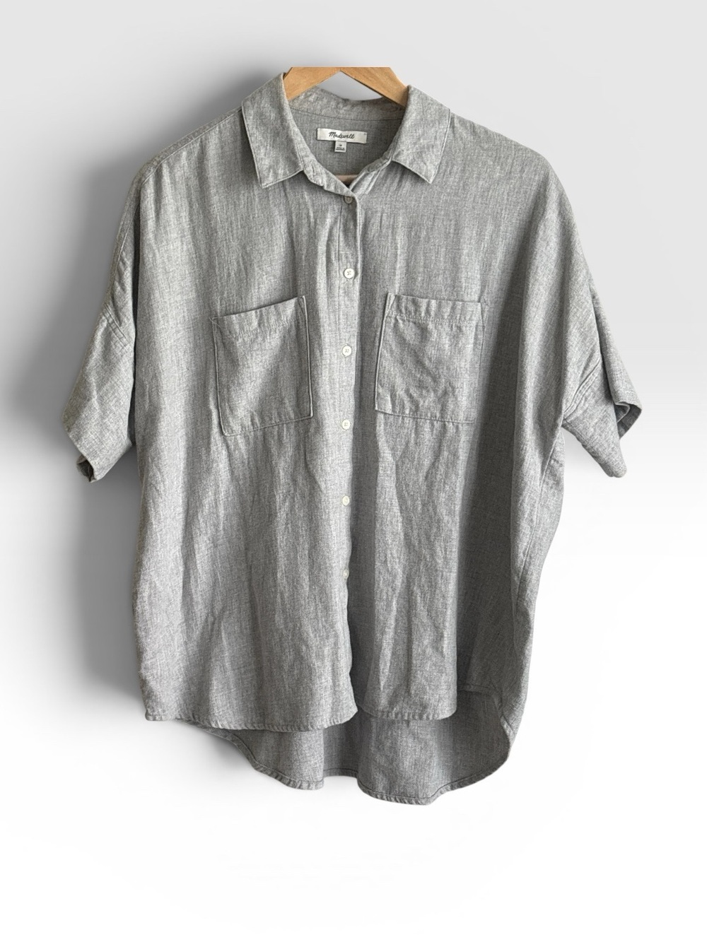 Madewell Womens Button Down Oversize Top Shirt 100% Cotton Gray Size Medium